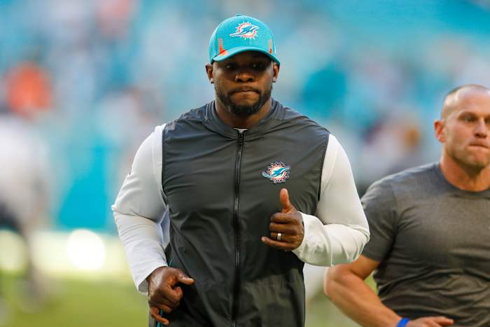 Nov 7, 2021; Miami Gardens, Florida, USA; Miami Dolphins head coach Brian Flores exits the field after the game against the Houston Texans at Hard Rock Stadium. Mandatory Credit: Sam Navarro-USA TODAY Sports